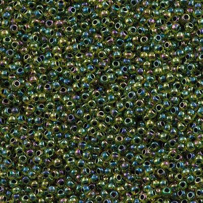 Toho Round Seed Bead 11/0 Jonquil Lined Forest Green AB 2.5-inch Tube (1829)