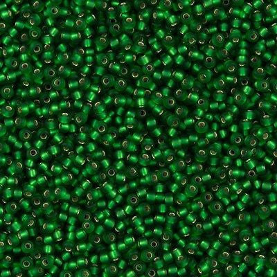 Miyuki Round Seed Bead 11/0 Matte Silver Lined Green 22g Tube (16F)