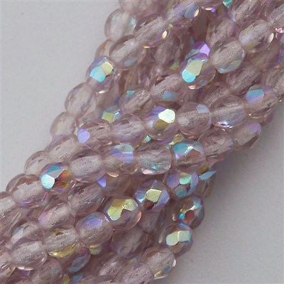 100 Czech Fire Polished 3mm Round Bead Light Amethyst AB (20020X)