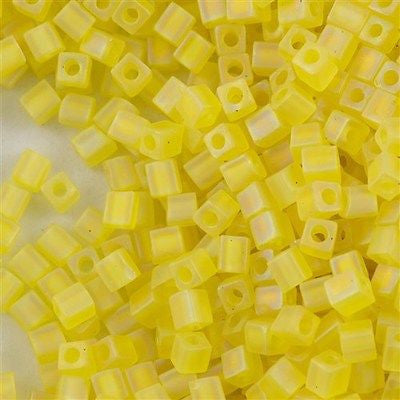 Miyuki 4mm Square Seed Bead Transparent Matte Yellow AB 19g Tube (136FR)