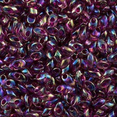 Miyuki Long Magatama Seed Bead Fuchsia Inside Color Lined Amethyst AB 8g Tube (2170)