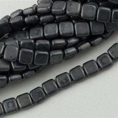 50 CzechMates 6mm Two Hole Tile Beads Matte Hematite (14400M)