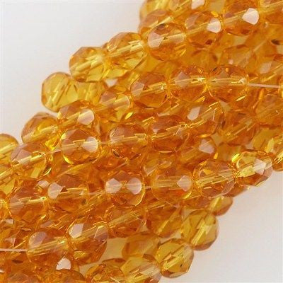 50 Czech Fire Polished 6mm Round Bead Medium Topaz (10060)