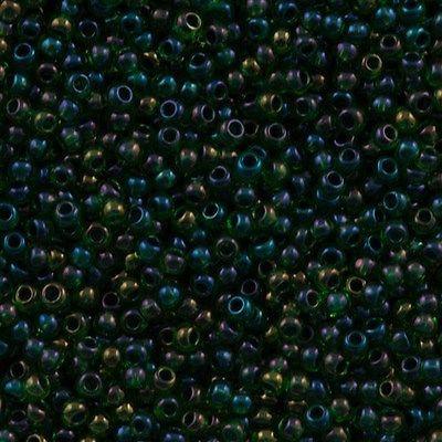 50g Toho Round Seed Beads 11/0 Amber Inside Color Lined Spruce Green (387)