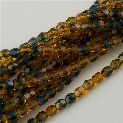 50 Czech Fire Polished 6mm Round Bead Topaz Montana Blue (37101)