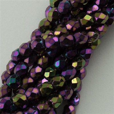 100 Czech Fire Polished 4mm Round Bead Purple Iris (21495)