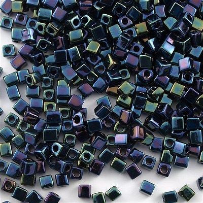 Miyuki 3mm Cube Seed Bead Metallic Blue AB 10g (452)