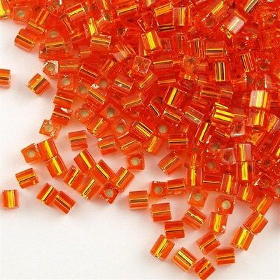 Miyuki 4mm Square Seed Bead Silver Lined Orange 19g Tube (8)