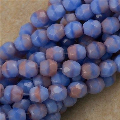 100 Czech Fire Polished 4mm Round Bead Opaque Blue Pink (37724)