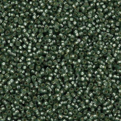 Miyuki Round Seed Bead 15/0 Semi Matte Silver Lined Dyed Moss Green 2-inch Tube (1630)