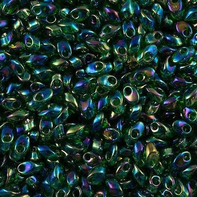 Miyuki Long Magatama Seed Bead Transparent Green AB 8g Tube (179)