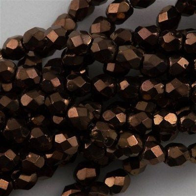 50 Czech Fire Polished 8mm Round Bead Dark Bronze (14415)