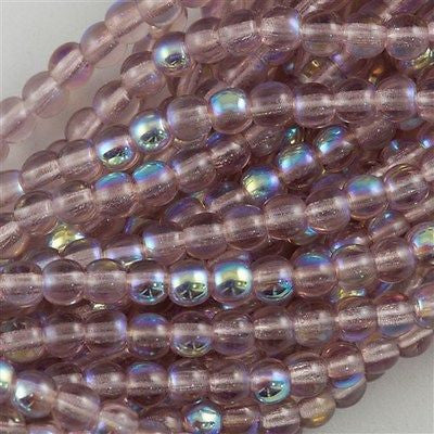 100 Czech 6mm Pressed Glass Round Beads Light Amethyst AB (20020X)