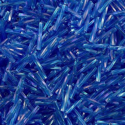 Miyuki 2x12mm Twisted Bugle Bead Transparent Medium Blue AB 25g (261)