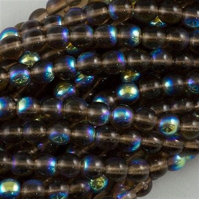 200 Czech 4mm Pressed Glass Round Beads Smoky Topaz AB (10230X)