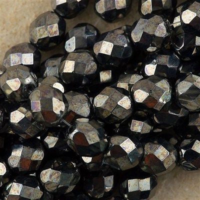 50 Czech Fire Polished 8mm Round Bead Hematite (14400)