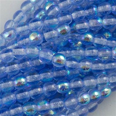 200 Czech 4mm Pressed Glass Round Beads Medium Sapphire AB (30030X)