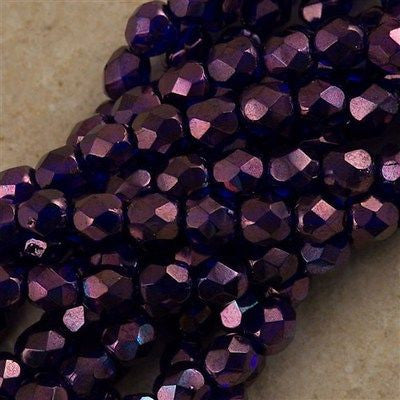 100 Czech Fire Polished 4mm Round Bead Cobalt Vega (30090E)