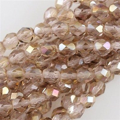 50 Czech Fire Polished 6mm Round Bead Light Amethyst Twilight (20020W)