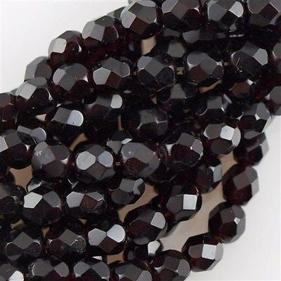 50 Czech Fire Polished 6mm Round Bead Garnet (90110)