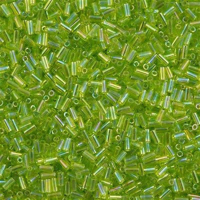 Miyuki 3mm Bugle Bead Transparent Lime AB 5-inch Tube (258)