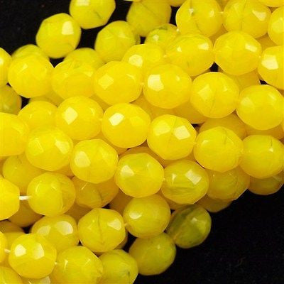 50 Czech Fire Polished 8mm Round Bead Milky Yellow (81210)