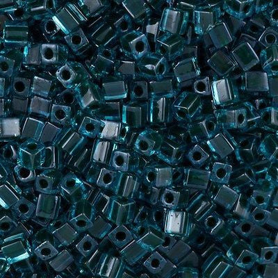 Miyuki 4mm Square Seed Bead Inside Color Lined Blue Dark Teal 19g Tube (2641)