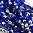 100 Czech Fire Polished 4mm Round Bead Silver Cobalt (30090S)