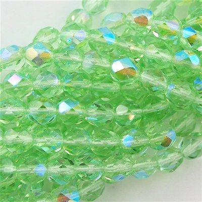 50 Czech Fire Polished 6mm Round Bead Peridot AB (50500X)