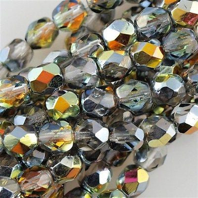 100 Czech Fire Polished 4mm Round Bead Crystal Marea (28001)