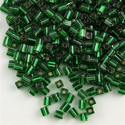 Miyuki 4mm Square Seed Bead Silver Lined Green 19g Tube (16)