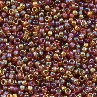 Miyuki Round Seed Bead 15/0 Transparent Dark Amber AB 2-inch Tube (257)