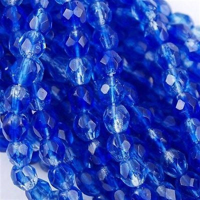 100 Czech Fire Polished 4mm Round Bead Hurricane Bluebell (05720H)