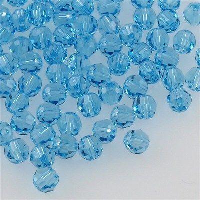 12 TRUE CRYSTAL 4mm Faceted Round Bead Aquamarine (202)