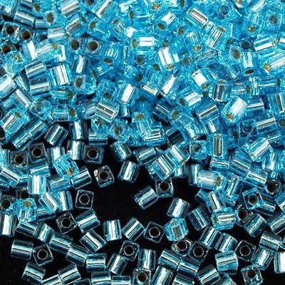 Miyuki 4mm Square Seed Bead Silver Lined Blue Topaz 19g Tube (18)