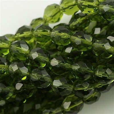 50 Czech Fire Polished 8mm Round Bead Dark Olive (50240)