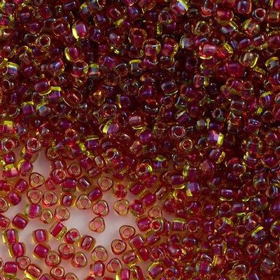 Miyuki Triangle Seed Bead 10/0 Red Lined Chartreuse 10g TR10-1820