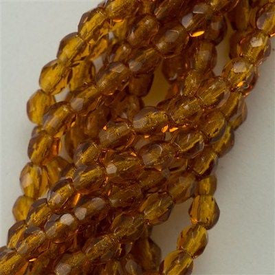 100 Czech Fire Polished 3mm Round Beads Tawny Topaz (10110)