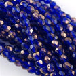 100 Czech Fire Polished 4mm Round Bead Cobalt Copper (30090C)