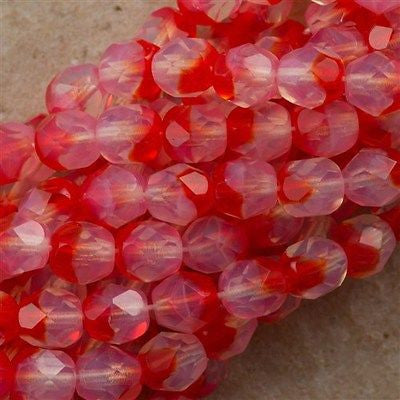 50 Czech Fire Polished 6mm Round Bead Cherry Milky White (91242)