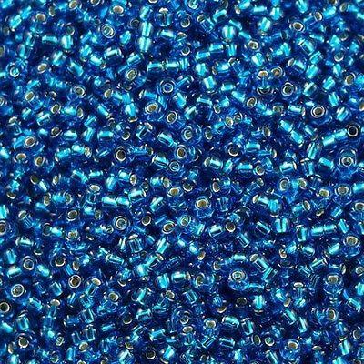 50g Miyuki Round Seed Bead 11/0 Silver Lined Capri Blue (25)