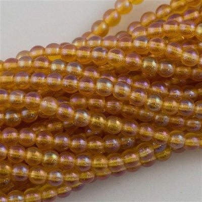 200 Czech 4mm Pressed Glass Round Beads Dark Topaz Luster Iris (10090LR)