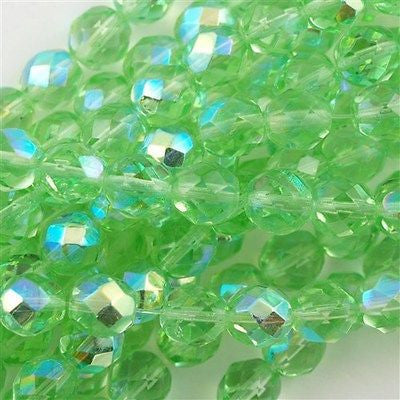 50 Czech Fire Polished 8mm Round Bead Peridot AB (50500X)