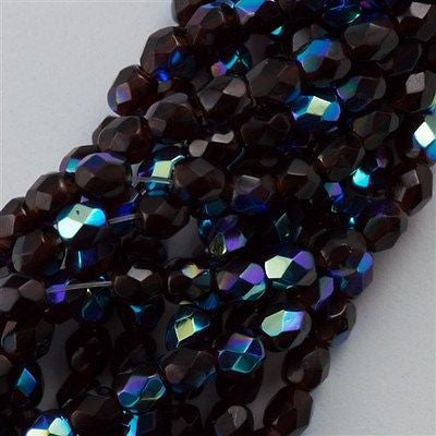 50 Czech Fire Polished 8mm Round Bead Garnet AB (90110X)