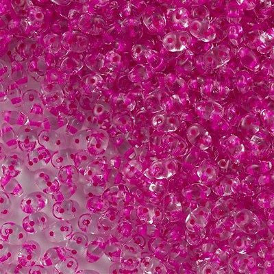 Super Duo 2x5mm Two Hole Beads Crystal Pink Lined 22g Tube (00030PIC)