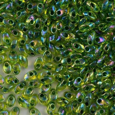 Miyuki Long Magatama Seed Bead Green Lined Yellow AB 8g Tube (341)