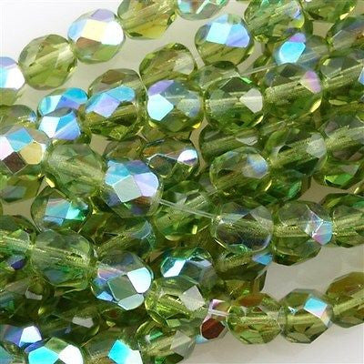 50 Czech Fire Polished 8mm Round Bead Olivine AB (50230X)