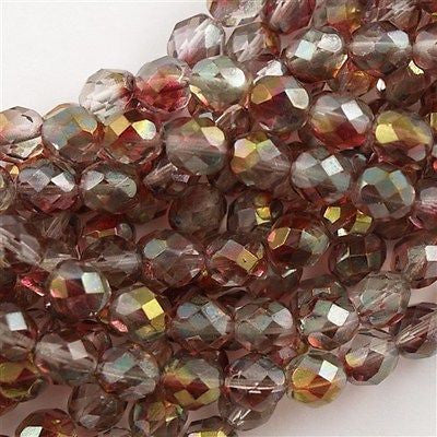 50 Czech Fire Polished 8mm Round Bead Crystal Pink 75014