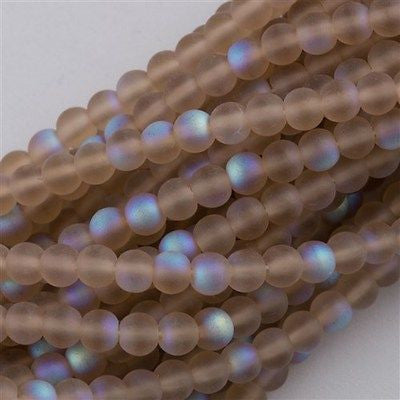 100 Czech 6mm Pressed Glass Round Beads Matte Smoky Topaz AB (10230MX)