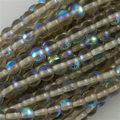 100 Czech 6mm Pressed Glass Round Beads Black Diamond AB (40010X)